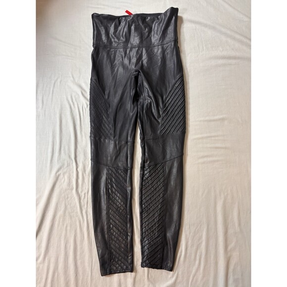 Spanx Leggings Large Faux Leather Moto Metallic Contoured Biker Baddie - Picture 2 of 7